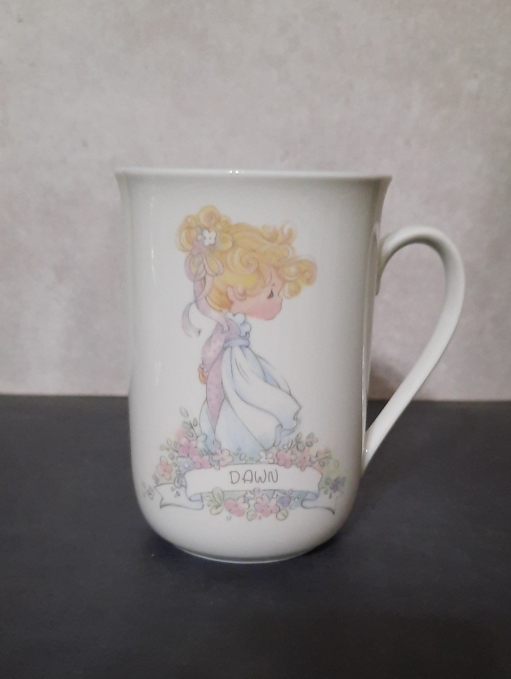 Vintage "1989" Enesco Precious Moments "Dawn" White Porcelain Mug